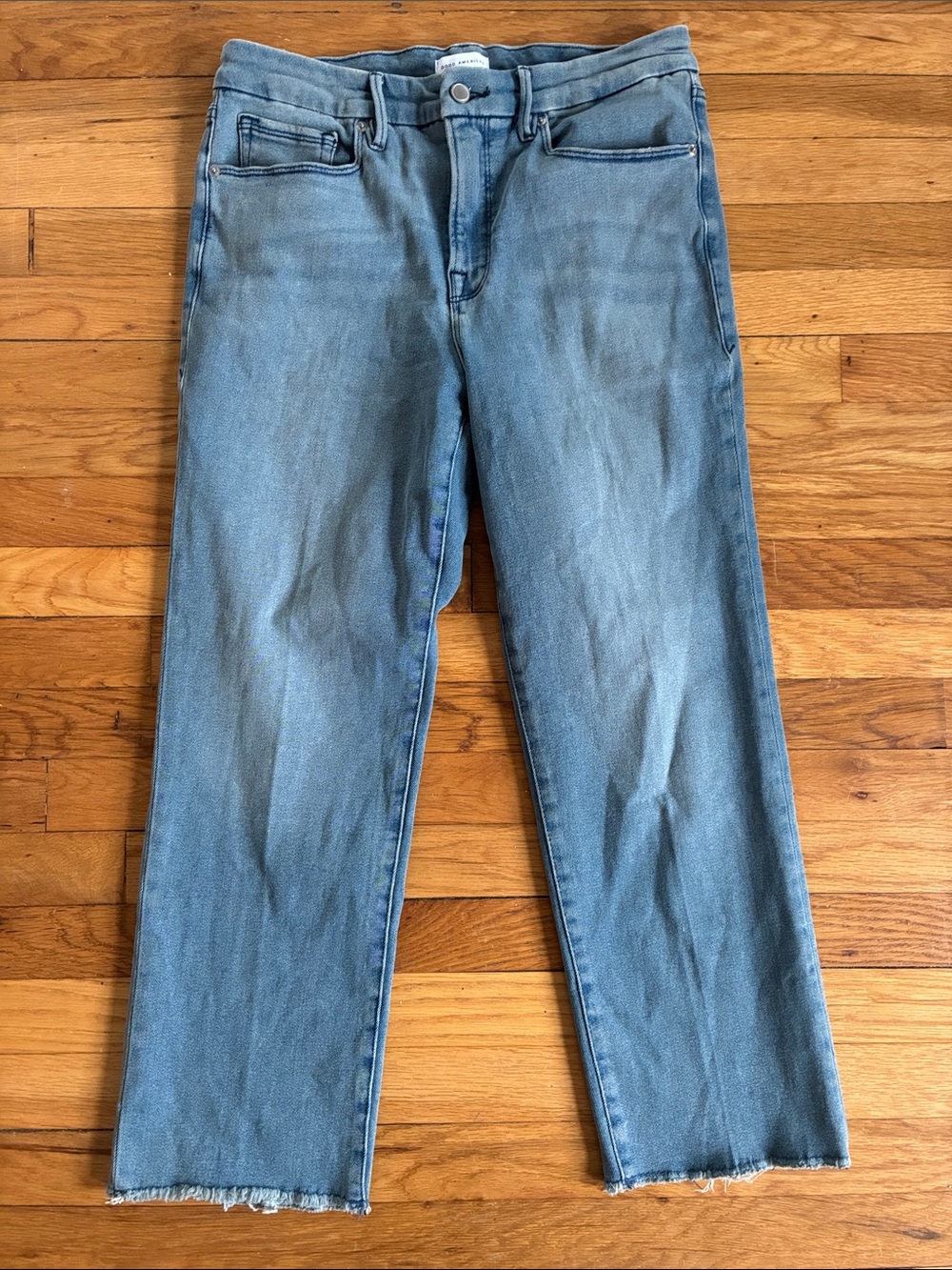 Good American Good Petite Straight Jeans 31 Split Pocket Raw Hem Ankle Organic